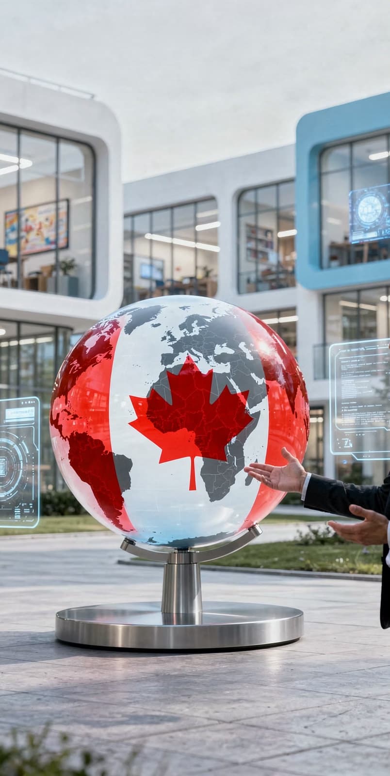 Canadian flag globe representing BC offshore school opportunities